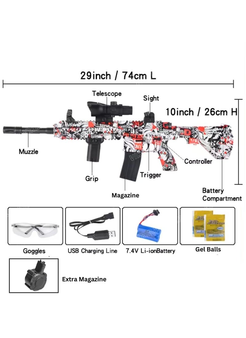 M416 Graffiti Gel Ball Blaster for Kids - Soft Bullet Shooting Game with Long-Range Shooting, Tactical Scope, and Accessories