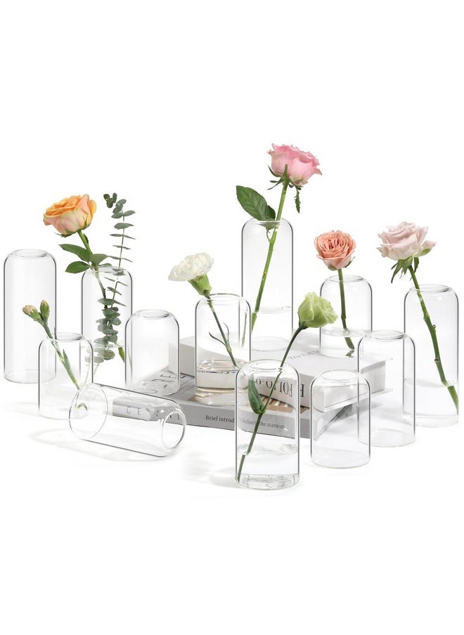 ComSaf Small Flower Vase Set of 12, Glass Bud Vases in Bulk, Clear Vases for Flower, Decor Centerpiece for Bathroom, Decorative Vases for House Warming, Valentines' Day, Mother's Day, Thanksgiving Day