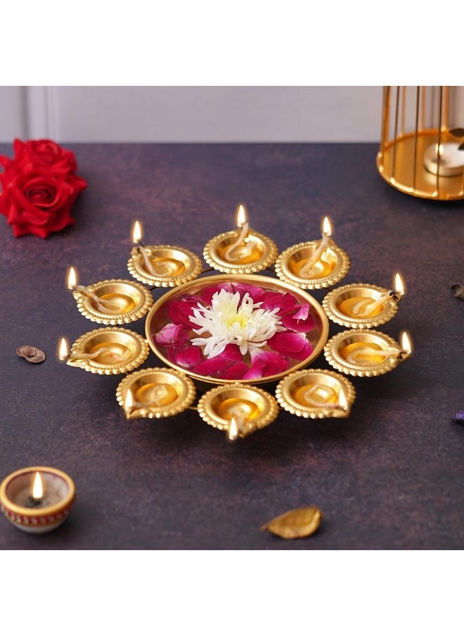 Webelkart Diya Shape Flower Decorative Urli Bowl for Home Decor Bowl for Floating Flowers and Tea Light Candles Home,Office and Table Decor| Diwali Decoration Items (Gold Plated)