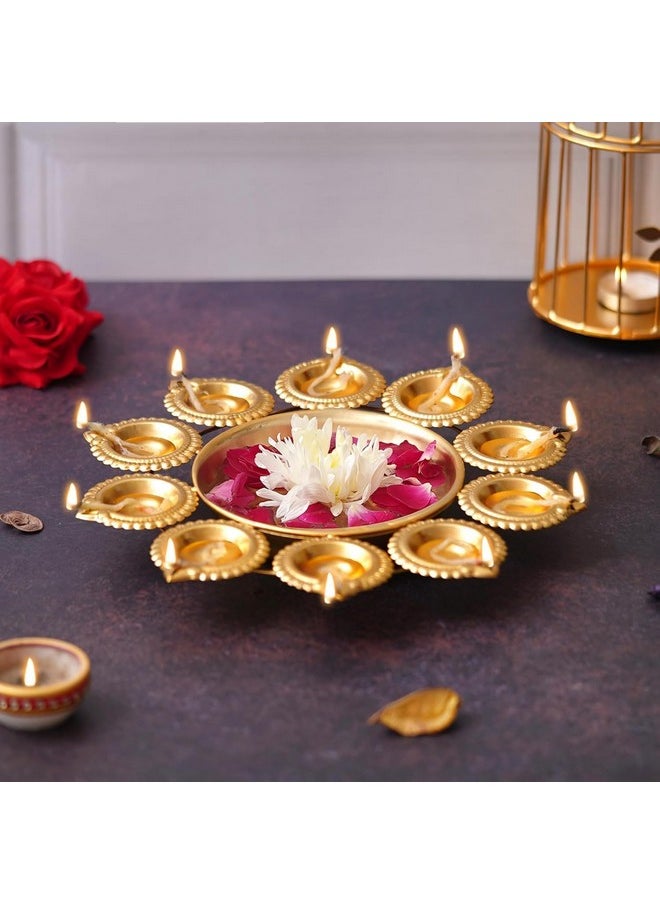 Webelkart Diya Shape Flower Decorative Urli Bowl for Home Decor Bowl for Floating Flowers and Tea Light Candles Home,Office and Table Decor| Diwali Decoration Items (Gold Plated)