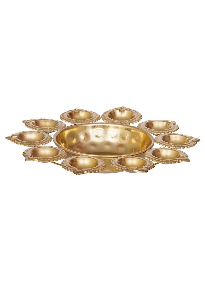 Webelkart Diya Shape Flower Decorative Urli Bowl for Home Decor Bowl for Floating Flowers and Tea Light Candles Home,Office and Table Decor| Diwali Decoration Items (Gold Plated)