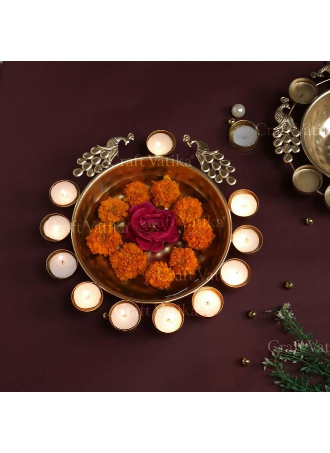 CraftVatika Urli Bowl Set for Diwali Decoration Items for Home Decor Festivals, Handmade Metal Decorative Urli Bowl Diya for Floating Flowers Tealight Candles, Diwali Decor Gifting Items