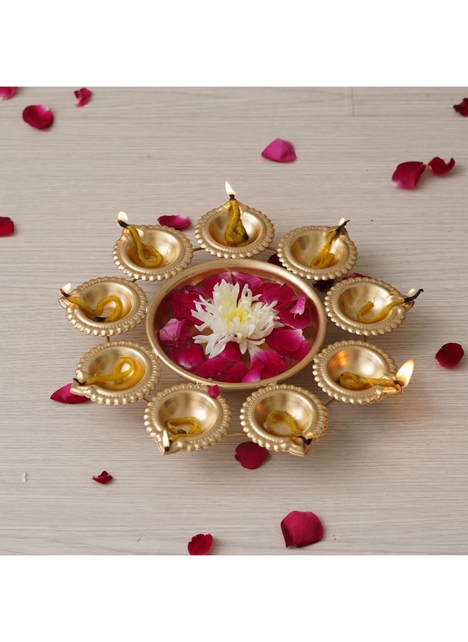 Webelkart Diya Shape Flower Decorative Urli Bowl for Home Decor Bowl for Floating Flowers and Tea Light Candles Home,Office and Table Decor| Diwali Decoration Items (Gold Polish)