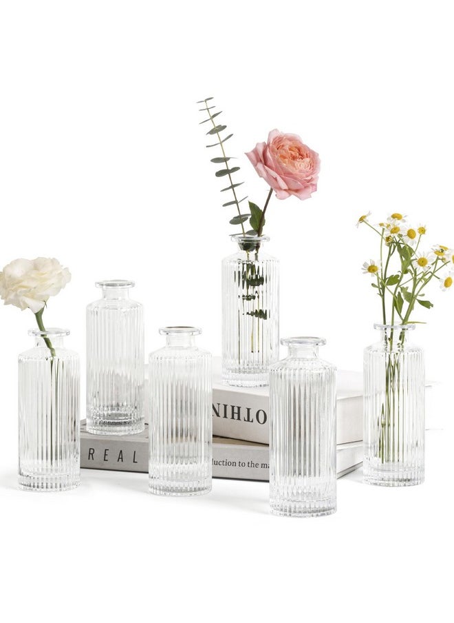 ComSaf Small Vases for Flowers Mini Clear Glass Bud Vases in Bulk, Mini Flower Vase, Vases for Centerpiece, Ribbed Vases Set, Wedding Table Ceterpiece, Home Decor, Housewarming Gift (Clear)