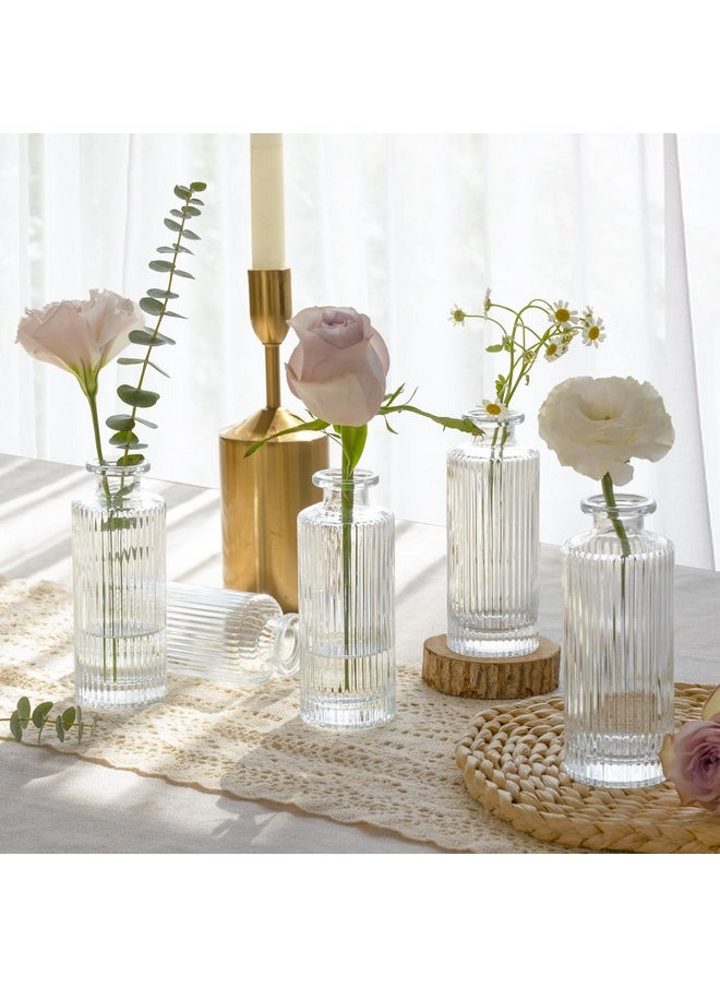 ComSaf Small Vases for Flowers Mini Clear Glass Bud Vases in Bulk, Mini Flower Vase, Vases for Centerpiece, Ribbed Vases Set, Wedding Table Ceterpiece, Home Decor, Housewarming Gift (Clear)