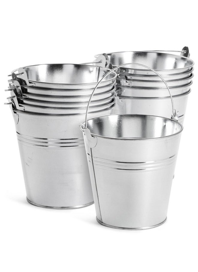 Juvale 12 Pack Galvanized Metal Buckets with Handles for Party Decorations, Small Tin Pails (4.7 in)