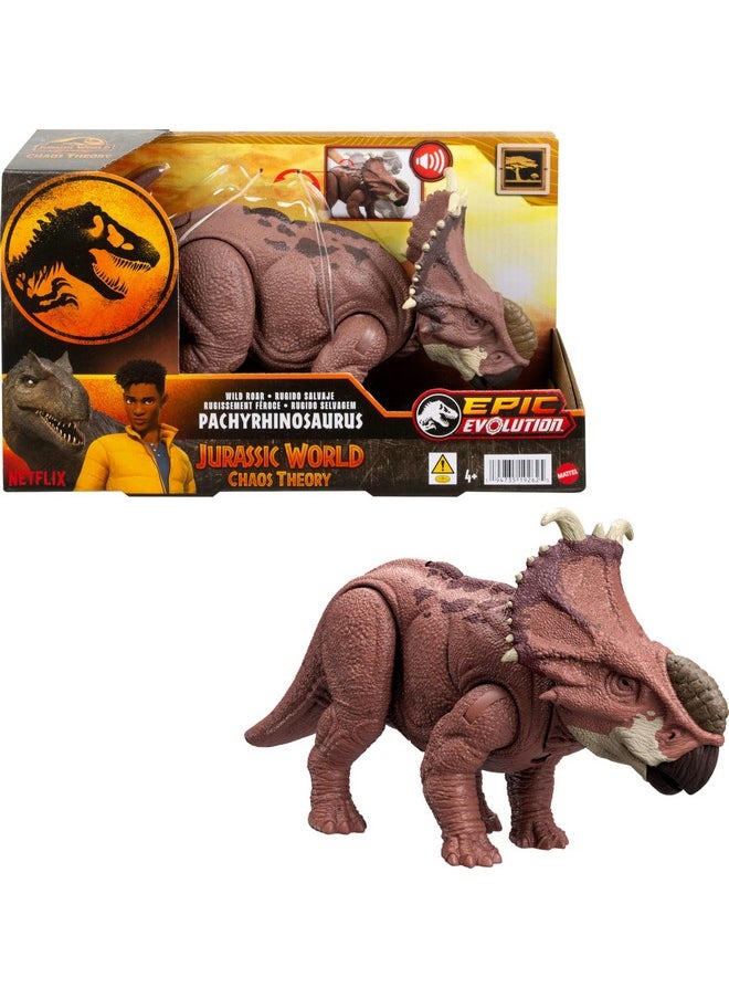 Mattel Jurassic World Wild Roar Dinosaur Action Figure, Pachyrhinosaurus with Continuing Head Strike & Roar Sound, Posable Toy with Digital Play