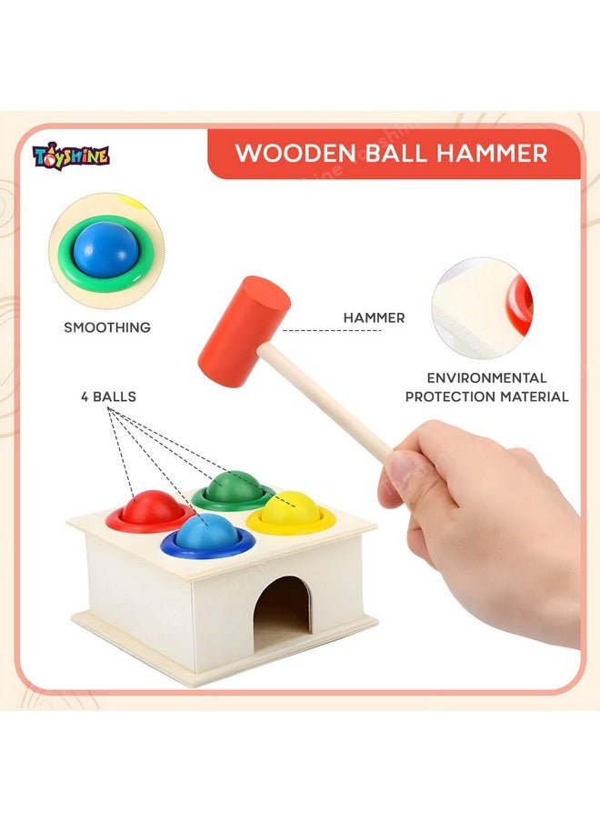 Toyshine Wooden Ball Hammer Pound Shape Sorter Toy for Toddlers 4 Balls 1 Hammer Toy Montessori Toys for Baby Boys & Girls Interactive Learning fine Motor Skills Toy