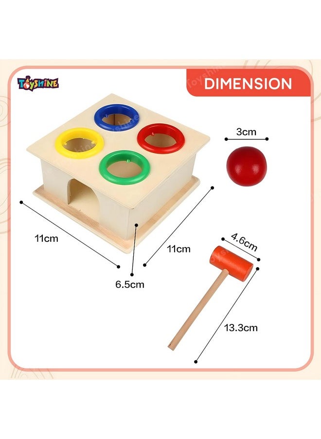 Toyshine Wooden Ball Hammer Pound Shape Sorter Toy for Toddlers 4 Balls 1 Hammer Toy Montessori Toys for Baby Boys & Girls Interactive Learning fine Motor Skills Toy