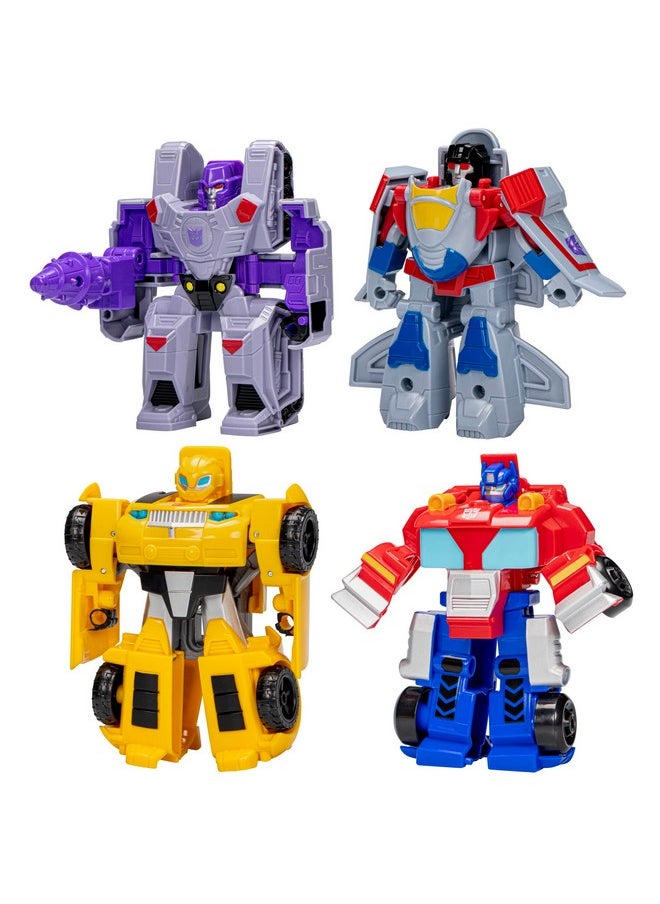 Transformers Toys Heroes vs Villains 4-Pack, Autobot and Decepticon 4.5-Inch Action Figures, Preschool Robot Toys for Kids Ages 3 and Up