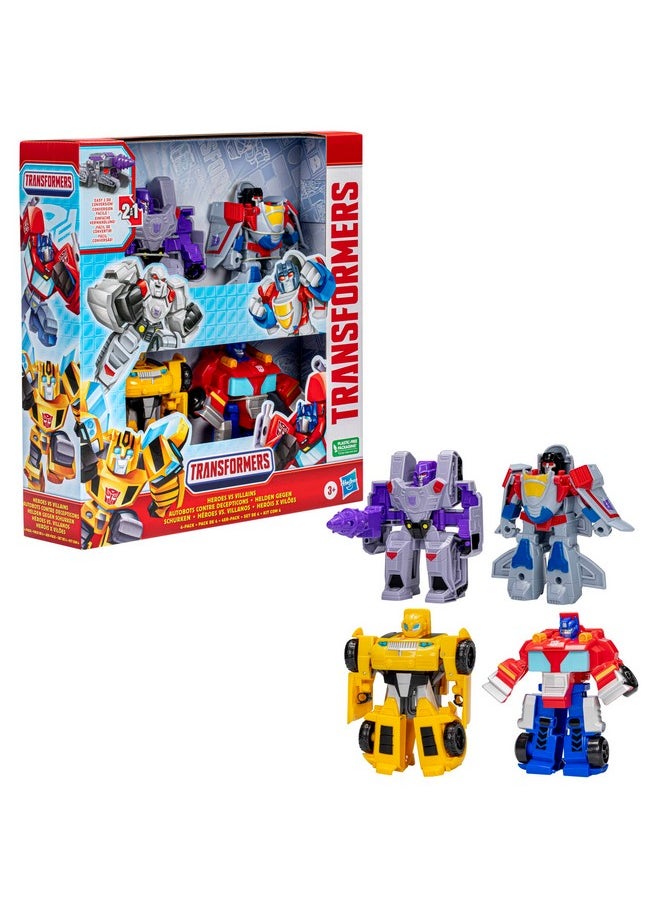 Transformers Toys Heroes vs Villains 4-Pack, Autobot and Decepticon 4.5-Inch Action Figures, Preschool Robot Toys for Kids Ages 3 and Up