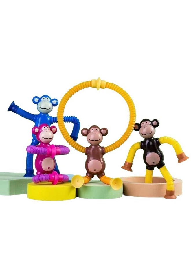 Magicwand Telescopic Suction Cup Cartoon Monkey Sensory Tubes with Lights for Toddlers【Multi-Colored】【Pack of 12】