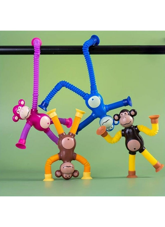 Magicwand Telescopic Suction Cup Cartoon Monkey Sensory Tubes with Lights for Toddlers【Multi-Colored】【Pack of 12】