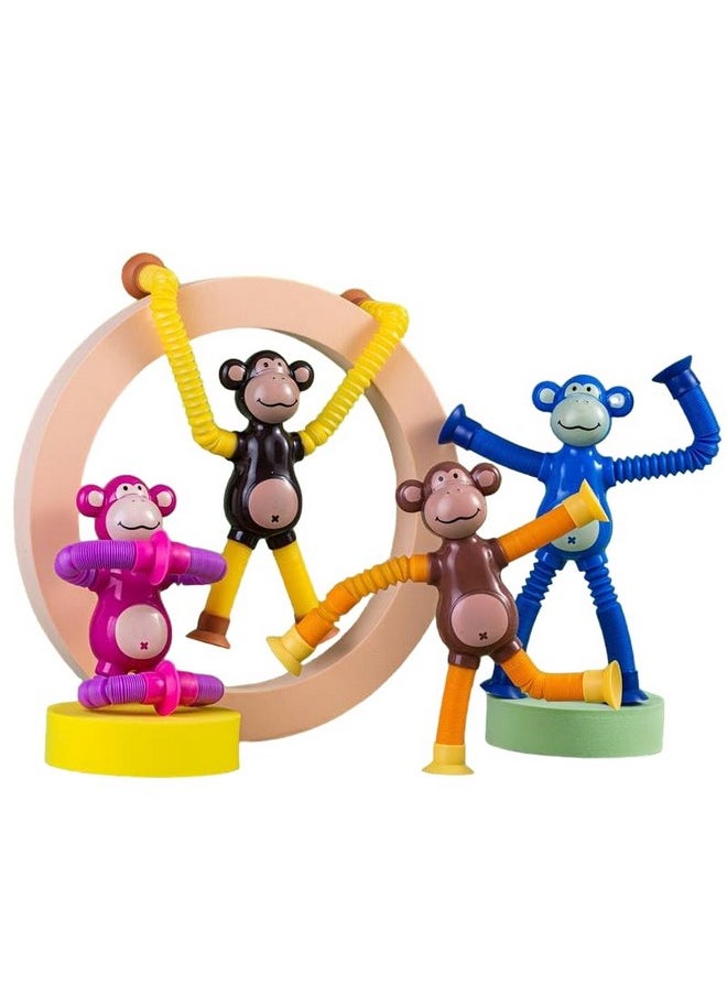 Magicwand Telescopic Suction Cup Cartoon Monkey Sensory Tubes with Lights for Toddlers【Multi-Colored】【Pack of 12】