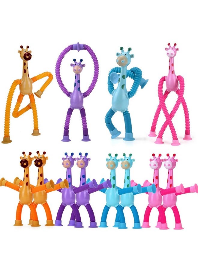 Magicwand【Pack of 3】 Telescopic Suction Cup Cartoon Giraffe Sensory Tubes with Lights for Toddler【Multi-Colored】