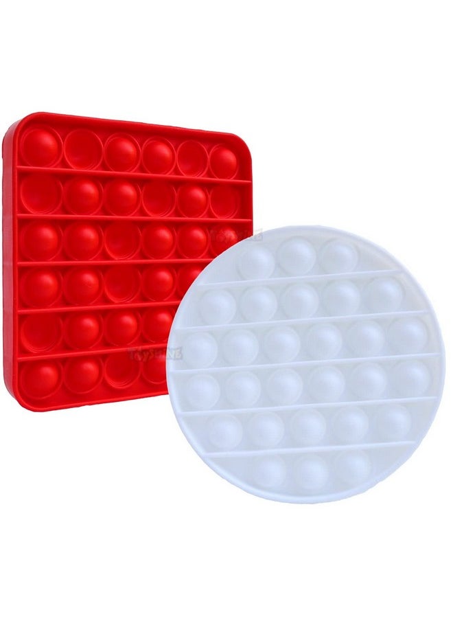 Toyshine Pack of 2 - Heavy White Circle and Red Square Pop it Toy - Fidget Popping Sounds Toy, BPA Free Silicone, Push Bubbles Toy for Autism Stress Reliever, Sensory Toy