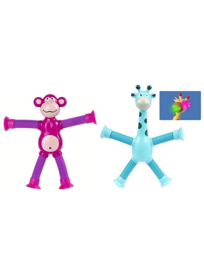 Magicwand【Giraffe & Monkey 1Pc Each】 Telescopic Suction Cup Giraffe Sensory Tubes for Toddler【Multi-Colored】