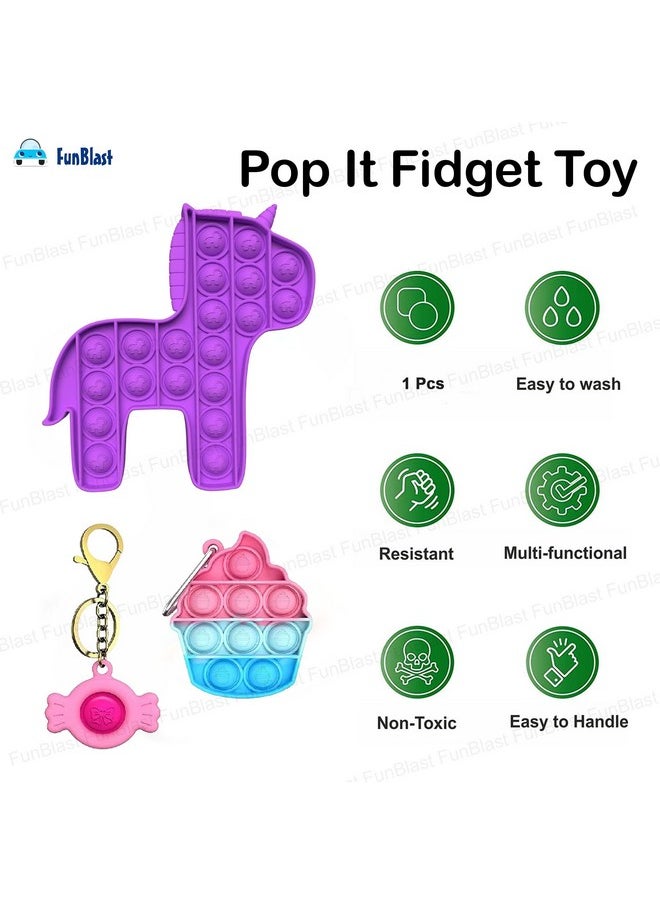 FunBlast 3 in 1 Unicorn Pop Fidget Toy for Girls with Keychain, Pop it Toys Set of 3, Kids Toy, Kids pop it (Random Color)