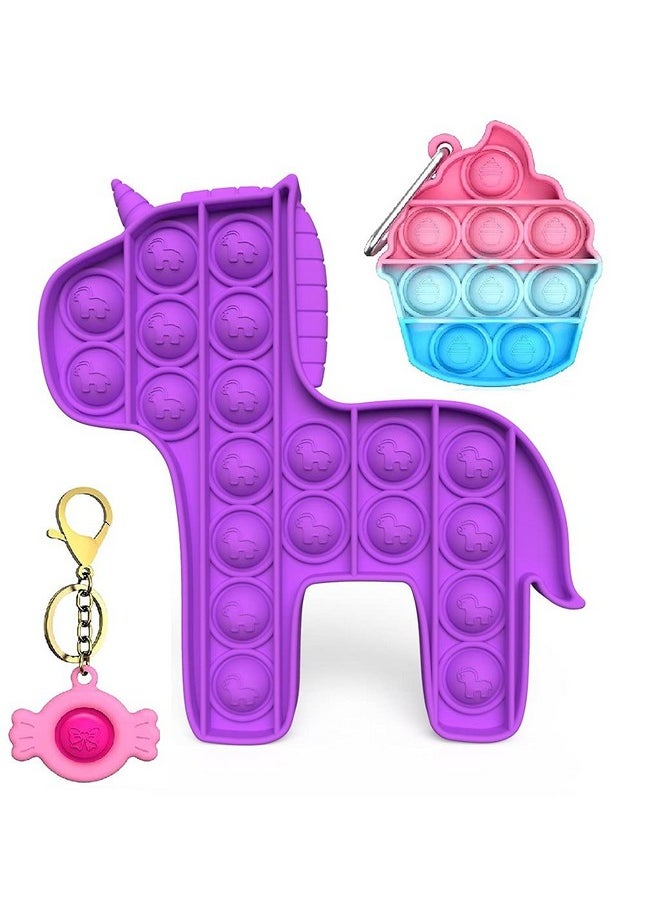 FunBlast 3 in 1 Unicorn Pop Fidget Toy for Girls with Keychain, Pop it Toys Set of 3, Kids Toy, Kids pop it (Random Color)