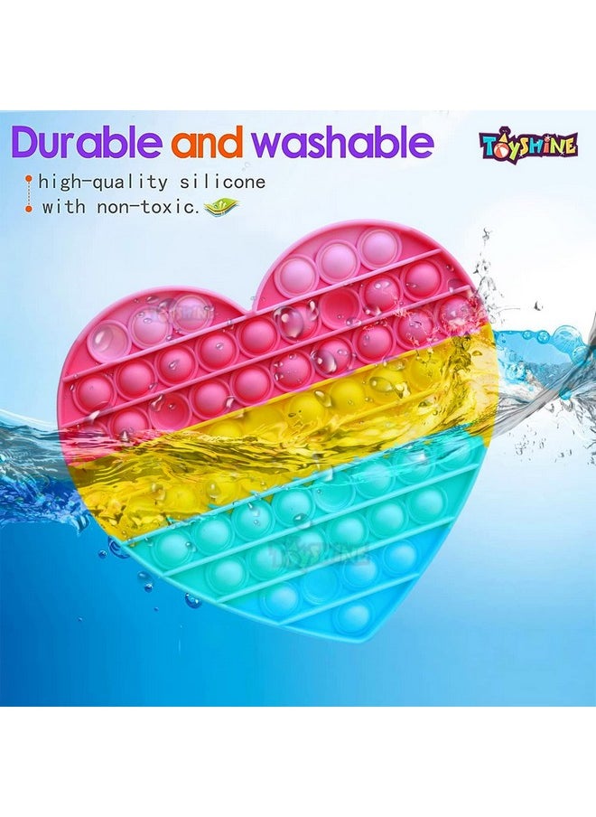 Toyshine Pack of 2- Big Heart (63 Bubbles) and Unicorn (28 Bubbles) Pop it Popping Sounds Toy, Push Bubbles for Autism Stress Reliever, Sensory Pop It Toy- Yellow Unicorn Mulitcolor Heart