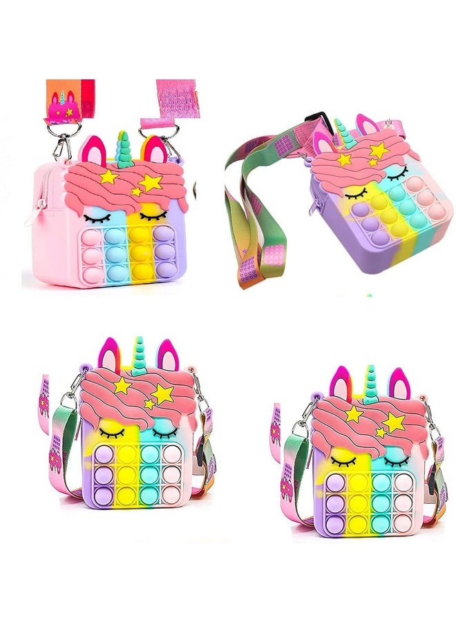 Sling Bag Unicorn Fidget Toy Bag with Pop It Bubble Sensory Toy, Multicolour, Set of 4