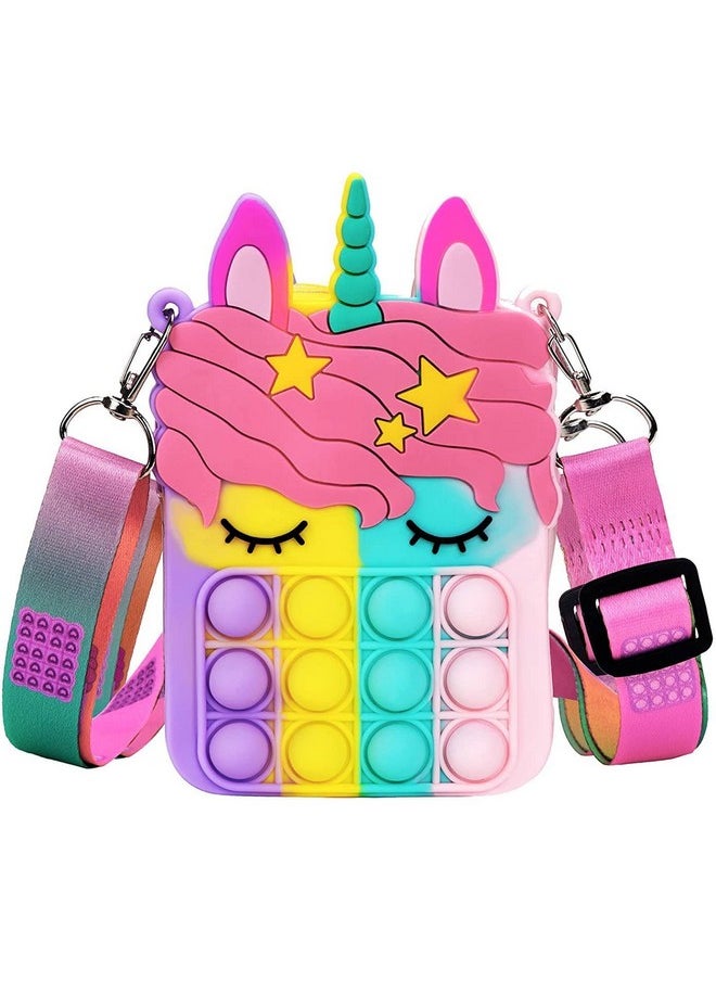 Sling Bag Unicorn Fidget Toy Bag with Pop It Bubble Sensory Toy, Multicolour, Set of 4