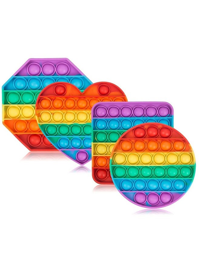 FunBlast Pop it Fidget Toy - Pack of 4 -Square, Hexagon, Round & Heart Pop It Fidget Toy, Autism Special Needs Silicone Stress Reliever, Squeeze Sensory Toy (Multicolor)