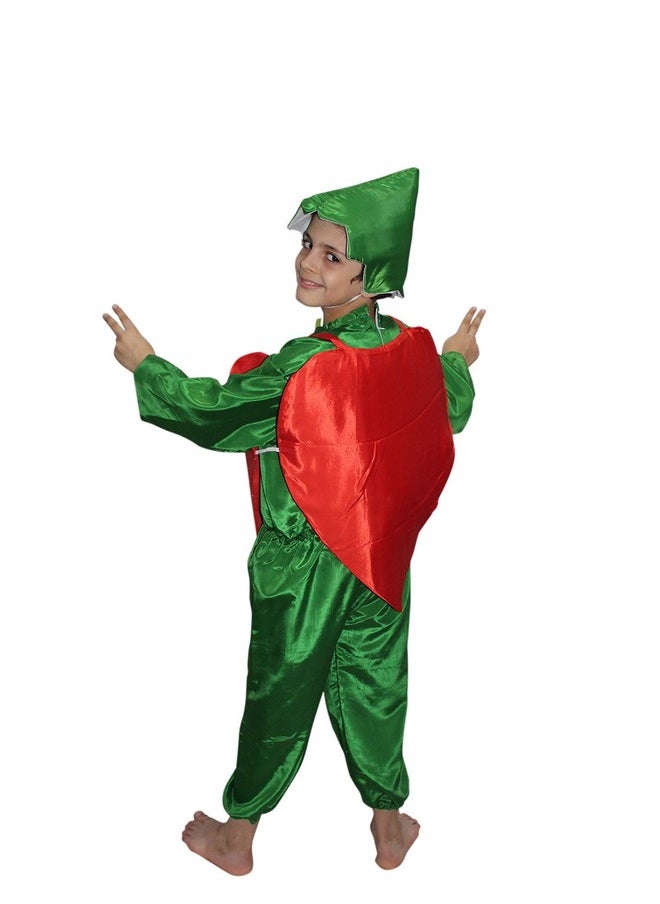 Kaku Fancy Dresses Polyester Strawberry Fruits Costume -Red & Green, 7-8 Years, for Boys & Girls