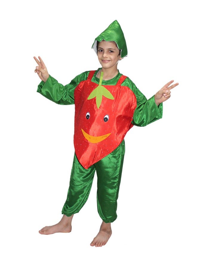 Kaku Fancy Dresses Polyester Strawberry Fruits Costume -Red & Green, 7-8 Years, for Boys & Girls