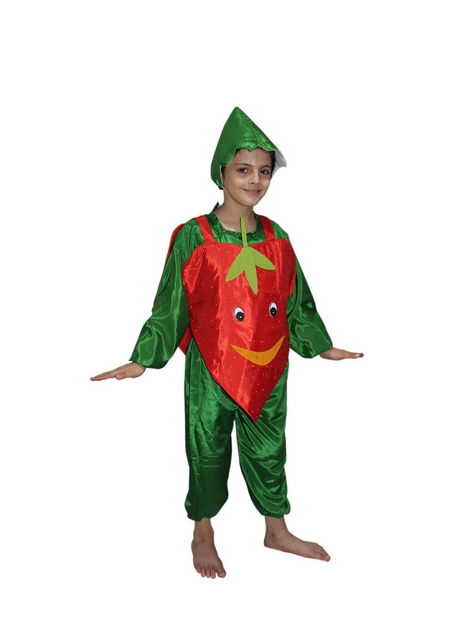 Kaku Fancy Dresses Polyester Strawberry Fruits Costume -Red & Green, 7-8 Years, for Boys & Girls