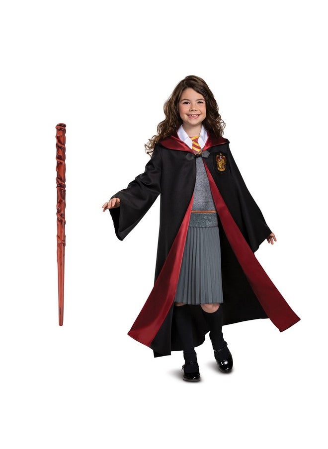 Hermione Costume Combo, Official Wizarding World Deluxe Hooded Robe and Wand for Kids, Size Medium (7-8)