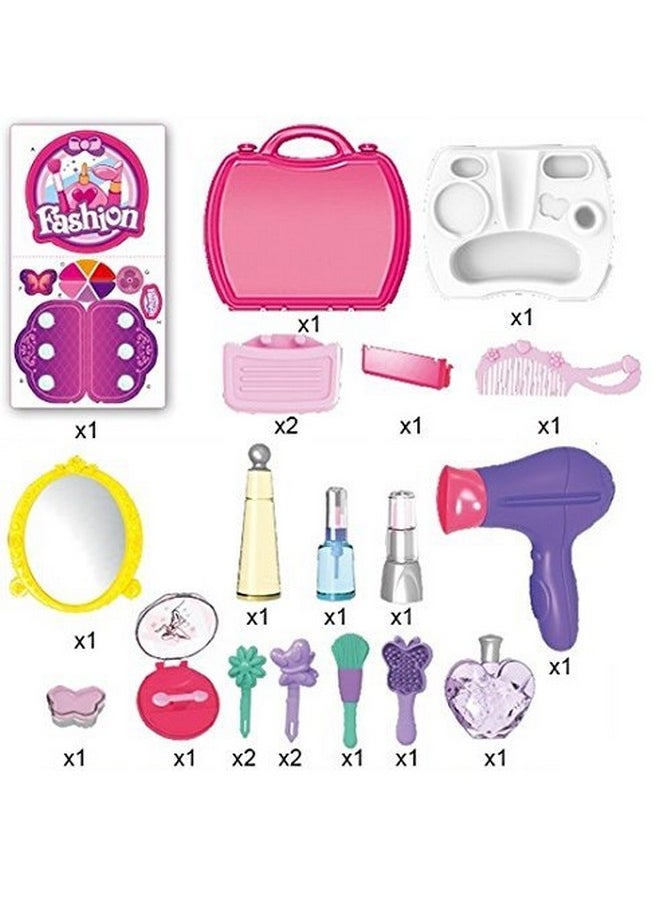 Girls Beauty Kit Toys - Bring Along Beauty Suitcase -Makeup Toy Set - 21 Pieces