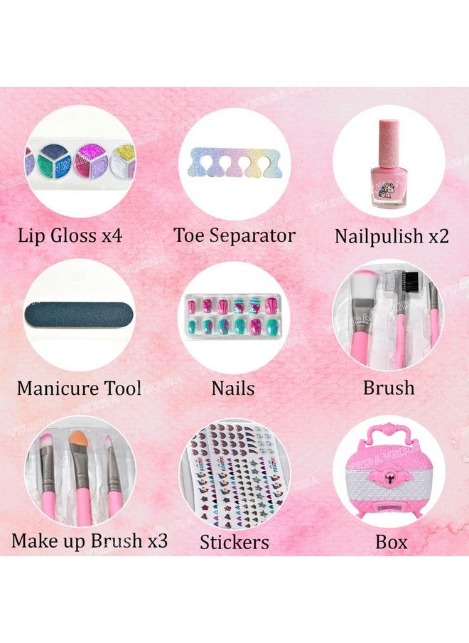 VikriDA Washable Kids Make Up, Play Makeup Toys with Portable Carrying Case, Safe & Non-Toxic Girl Makeup Set for Age 3-12 Year Old Christmas & Birthday Gift