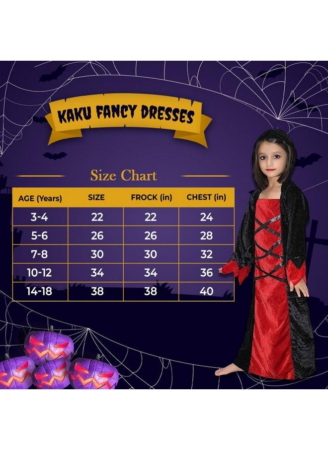 Kaku Fancy Dresses Polyester Scary Halloween Cosplay Red Black Witch Costume Gown With Teeth & Mask Set For Kids