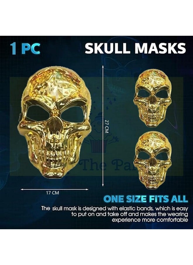 Pop The Party Horror Mask For Halloween | Gold Skeleton Horror Skull Mask | Skull Mask For Kids, Adults For Horror Theme (Packof1)