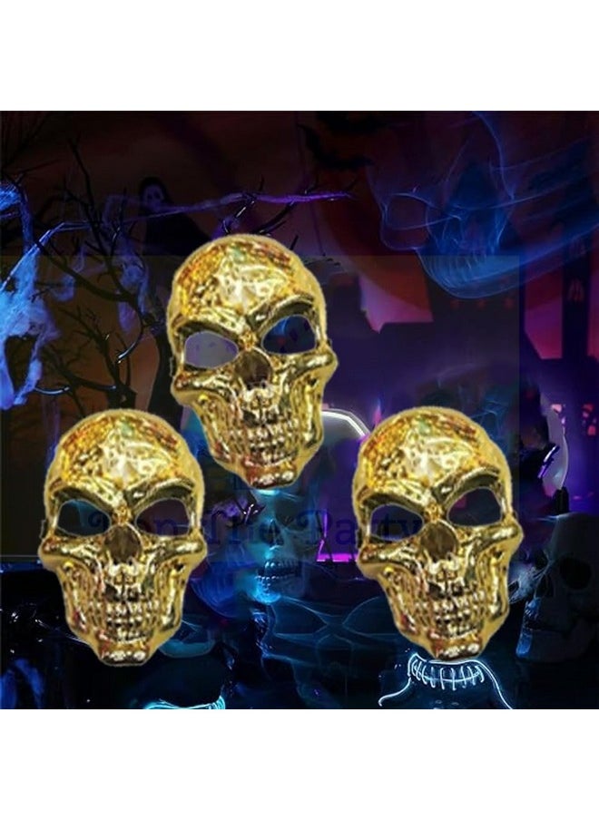 Pop The Party Horror Mask For Halloween | Gold Skeleton Horror Skull Mask | Skull Mask For Kids, Adults For Horror Theme (Packof1)