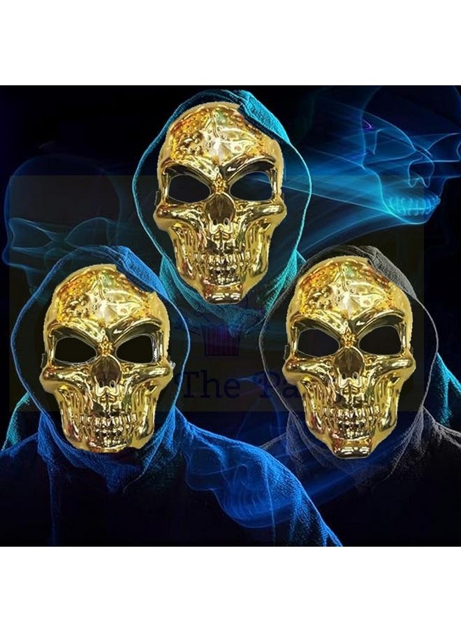 Pop The Party Horror Mask For Halloween | Gold Skeleton Horror Skull Mask | Skull Mask For Kids, Adults For Horror Theme (Packof1)