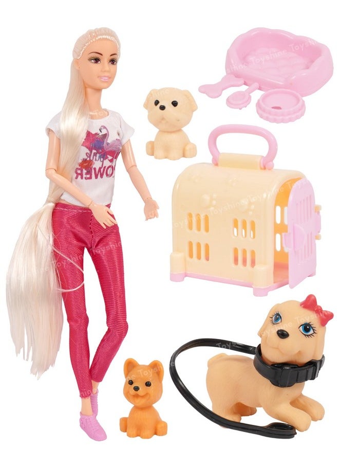 Toyshine Alia Doll with 2 Happy Pets Role Play Set for Age 3+ Fun Role Play Toy Set