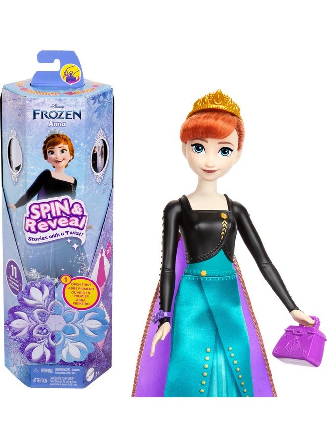 Mattel Disney Frozen Anna Fashion Doll Set, Spin & Reveal with 11 Surprises Including 5 Accessories, 5 Stickers & Play Scene, Inspired by Disney Movie