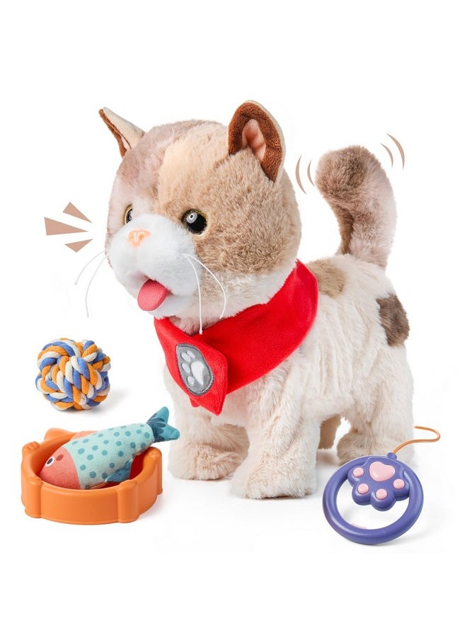 TUMAMA Toy Cat for Kids, Cute and Realistic Kitty Toy That Walks, Meows, Tongues Out and Wags Tail, Interactive Electronic Cat Plush Toy with Leash, Best Gift for Boys and Girls Ages 3 4 5 6 7