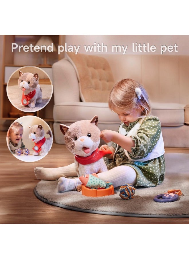 TUMAMA Toy Cat for Kids, Cute and Realistic Kitty Toy That Walks, Meows, Tongues Out and Wags Tail, Interactive Electronic Cat Plush Toy with Leash, Best Gift for Boys and Girls Ages 3 4 5 6 7