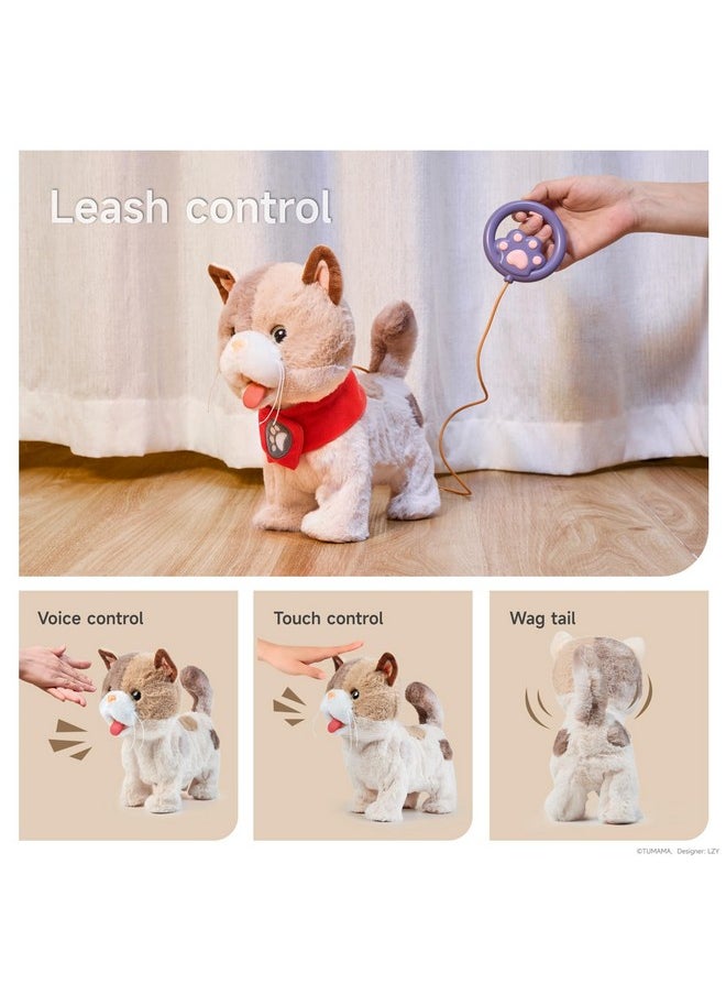 TUMAMA Toy Cat for Kids, Cute and Realistic Kitty Toy That Walks, Meows, Tongues Out and Wags Tail, Interactive Electronic Cat Plush Toy with Leash, Best Gift for Boys and Girls Ages 3 4 5 6 7