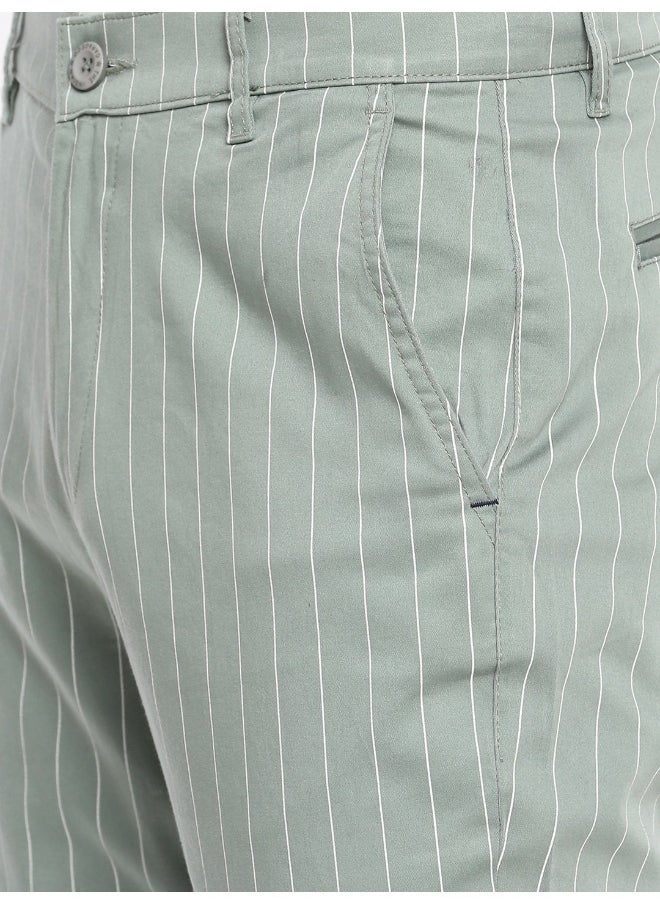 Men Slim Fit Vertical Striped Mid-Rise Chinos