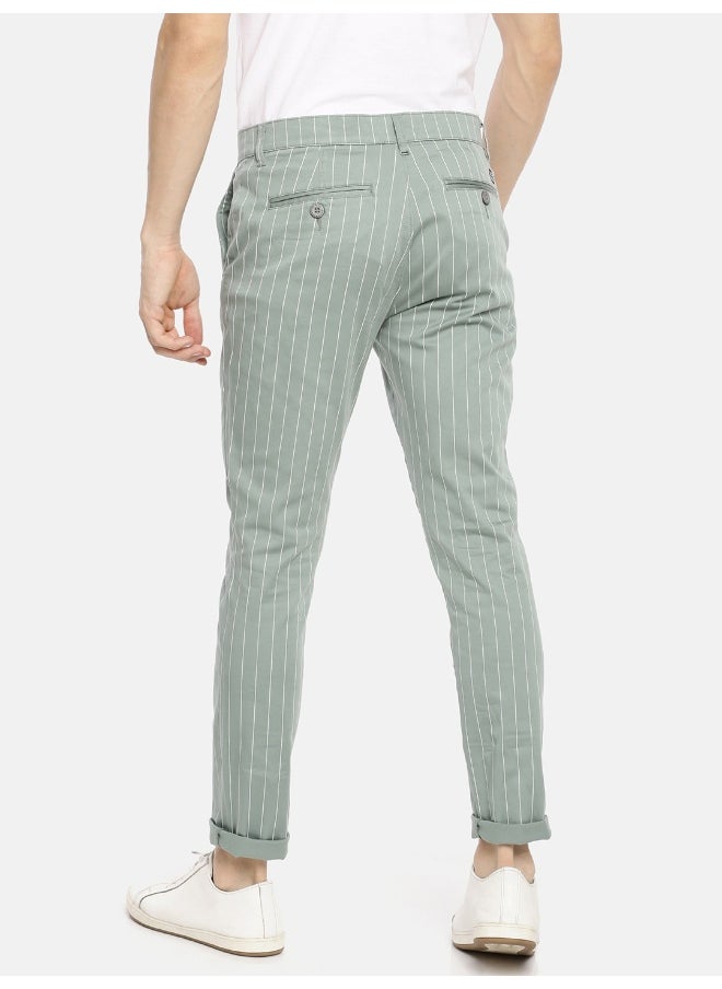 Men Slim Fit Vertical Striped Mid-Rise Chinos