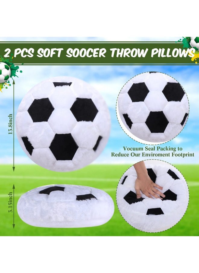 Jetec 2 Pcs Sports Pillow Fluffy Soft Throw Pillow Cute Shaped Sports Decor Round Plush Pillow Sport Theme Cushion Stuffed Pillow for Bedroom Decoration (Soccer)