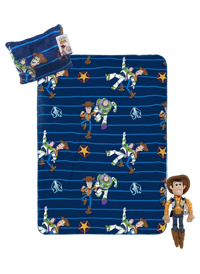 Disney Pixar Toy Story Travel Set - 3 Piece Kids Travel Set includes Blanket, Pillow, & Plush - Featuring Woody (Offical Disney Pixar Product)