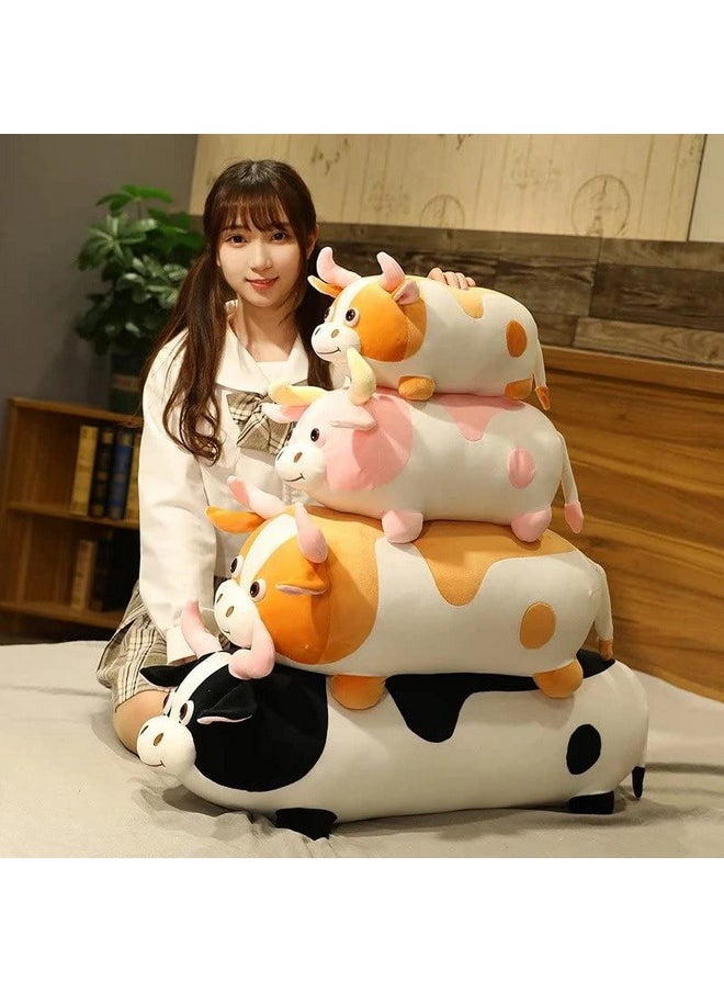 Tickles Cartoon Cow Plush Soft Stuffed Toy Animal Sleeping Pillow Cushion for Kids Room (Size: 30 cm Color: White and Orange)