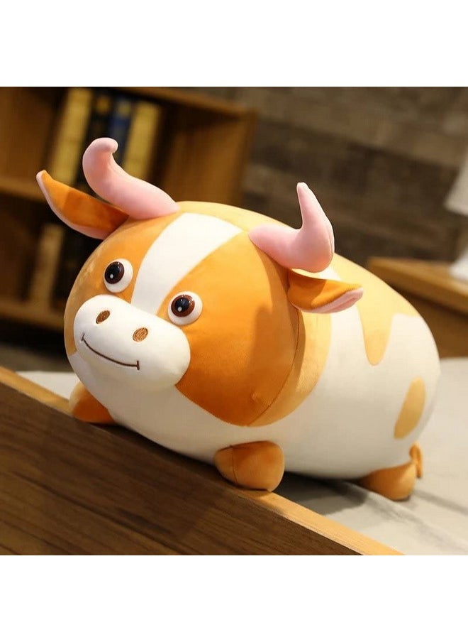 Tickles Cartoon Cow Plush Soft Stuffed Toy Animal Sleeping Pillow Cushion for Kids Room (Size: 30 cm Color: White and Orange)