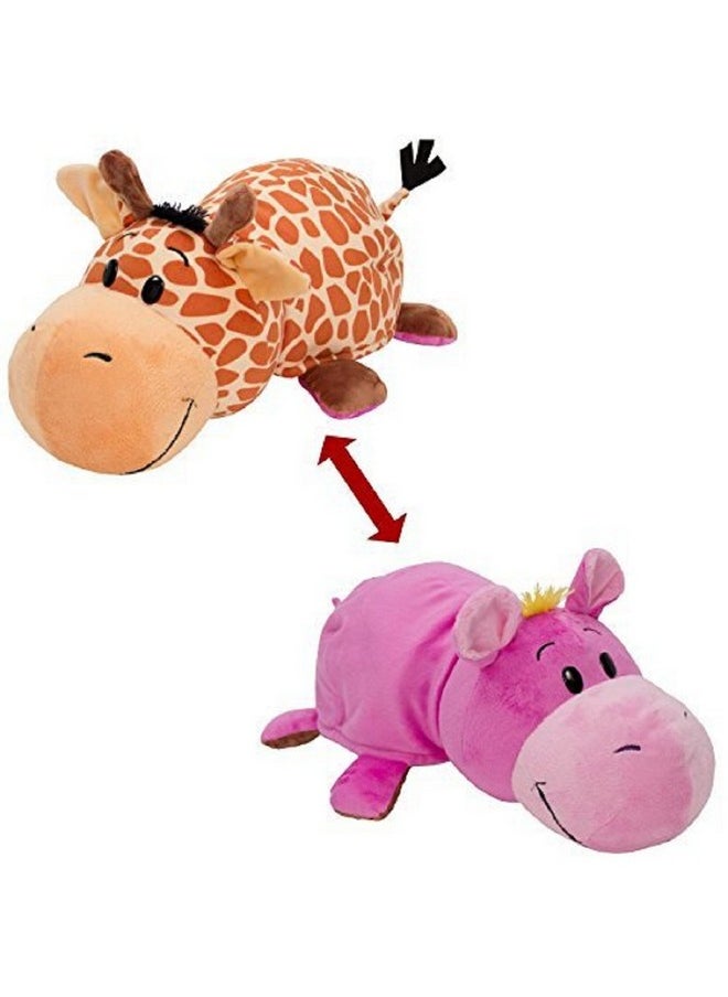 Chocozone 40cm Flip ‘N’ Play Friends Plush Toy & Pillow 2 in 1 (Giraffe/Hippo) Instantly Transforms for Hours of Playtime and Naptime Fun