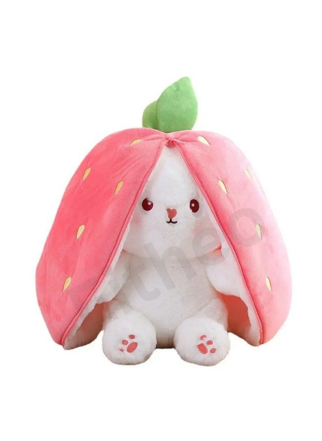 EITHEO Reversible Bunny Stuffed Toy - Soft Strawberry Bunny Plush - Cute Plushies Gift for Girls & Kids - Versatile Soft Rabbit Toy, Pillow (35 cm)